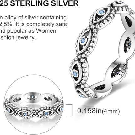 NARMO 925 Sterling Silver Women Rings Moon Star Ring Evil Eye Ring Colorful Cubic Zirconia Ring Stackable Vintage Rings Statement Rings for Women Size 8