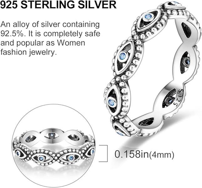 NARMO 925 Sterling Silver Women Rings Moon Star Ring Evil Eye Ring Colorful Cubic Zirconia Ring Stackable Vintage Rings Statement Rings for Women Size 8