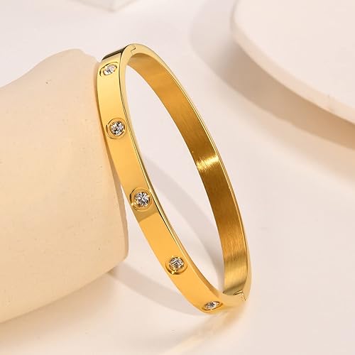 Gold Bracelets for Women - 2Pcs 18K Gold Plated Love Cubic Zirconia Bangle