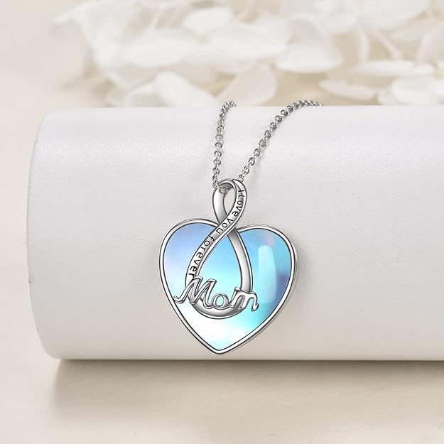 CRMAD Mother's Day Gifts for Mom Moonstone Necklace Sterling Silver for Mom from Daughter Jewelry (mom necklace)