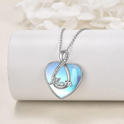 CRMAD Mother's Day Gifts for Mom Moonstone Necklace Sterling Silver for Mom from Daughter Jewelry (mom necklace)