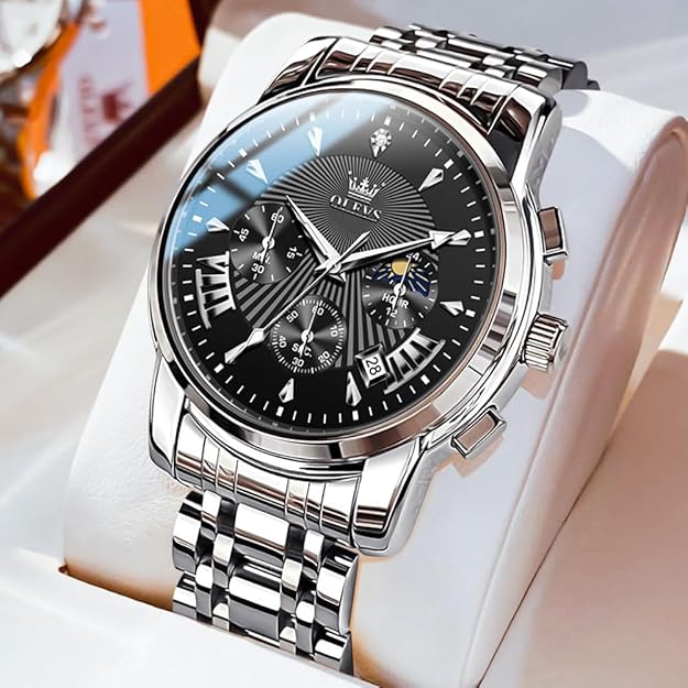 OLEVS Men's Luxury Watch Waterproof Luminous Easy Read Chronograph Watches Full Gold/White Dail/Black Face with Calendar Wristwatch