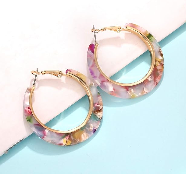 XOCARTIGE Acrylic Hoop Earrings for Women Tortoise Resin Earrings Bohemia Statement Dangle Earring Studs for Girls