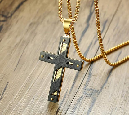 MEALGUET Stainless Steel Crucifix Cross Pendant Necklace,Men's Cross Necklace with Chunky Byzantine Chain/Rolo Chain, Gift for men