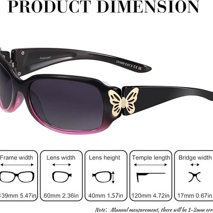 Polarized Sunglasses for Women, Ladies Trendy Butterfly Decoration Driving Fishing Shades UV Protection IF022