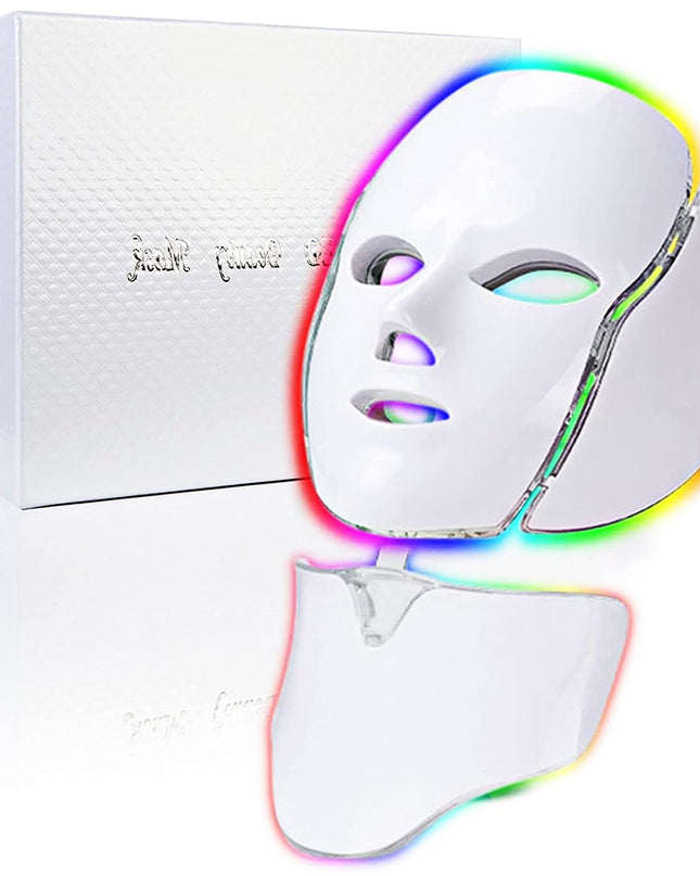 LED Face Mâsk Light Therapy | 7 Color Skin Rejuvenation Therapy LED Photon Mâsk Light Facial Skin Care Anti Aging Skin Tightening Wrinkles Toning Mâsk (For face & neck). (White)