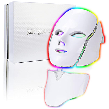 LED Face Mâsk Light Therapy | 7 Color Skin Rejuvenation Therapy LED Photon Mâsk Light Facial Skin Care Anti Aging Skin Tightening Wrinkles Toning Mâsk (For face & neck). (White)