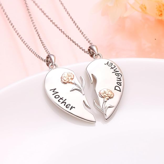 DAOCHONG S925 Sterling Silver Mother Daughter Granddaughter Family Heart Pendant Necklace Jewelry from Dad Mom Grandmother Son Birthday