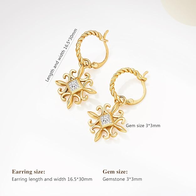 Cicy Bell 18k Gold Plated Dangle Earrings for Women Princess Cubic Zirconia Trendy Chunky Twist Drop Earrings