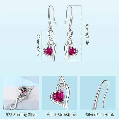 Shysnow Birthstone Infinity Dangle Earrings for Women 925 Sterling Silver Heart Cubic Zirconia Drop Gemstone Dangling Earrings Birthstones Jewelry