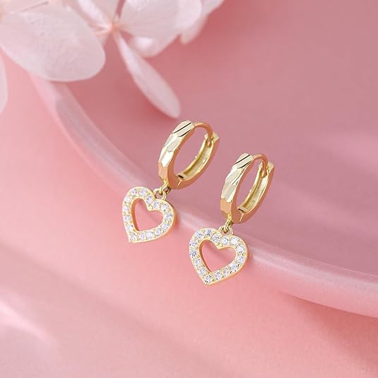 SLUYNZ 925 Sterling Silver Delicate CZ Heart Small Hoop Earrings for Women Teen Girls Sweet Love Heart Drop Huggie Earrings