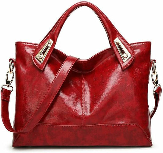 Women's Leather Vintage Tote Handbag, Solid Color Genuine Leather Handbags Tote Shoulder Bag