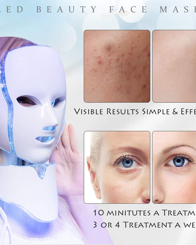 LED Face Mâsk Light Therapy | 7 Color Skin Rejuvenation Therapy LED Photon Mâsk Light Facial Skin Care Anti Aging Skin Tightening Wrinkles Toning Mâsk (For face & neck). (White)