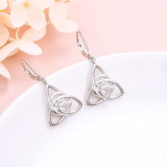 S925 Sterling Silver Celtic Knot Earrings for Women Irish Good Luck Drop Dangle Hook Earrings