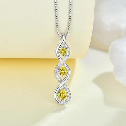 Aprila Women Infinity Necklace 925 Sterling Silver Twist Birthstone Pendant with Chain Cubic Zirconia Jewelry