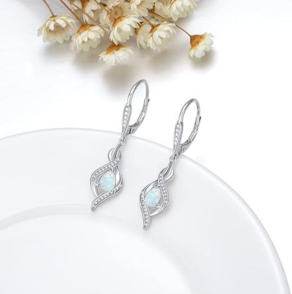 Opal Earrings 925 Sterling Silver October Birthstone Dangle Drop Dangly Leverback Earrings