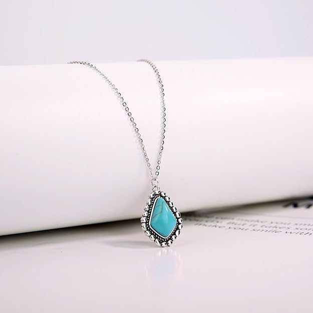 Colloca Turquoise Pendant Necklace for Women, 925 Sterling Silver Western Bohemian Necklace, Boho Jewelry, Gift Box included