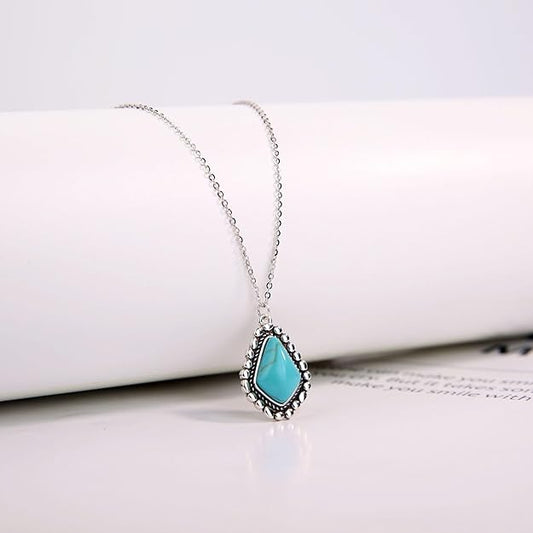 Colloca Turquoise Pendant Necklace for Women, 925 Sterling Silver Western Bohemian Necklace, Boho Jewelry, Gift Box included