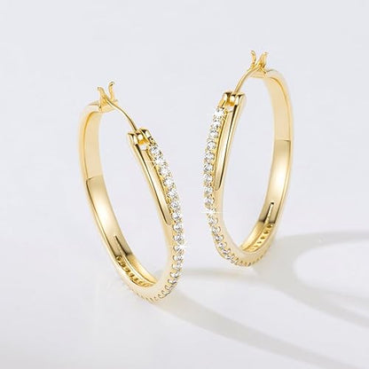ELEBEST Hoop Earrings 14K Hoop Gold Earrings for Women Thick Large Diamond Hoops Earring Elegant X-shaped Gold Huggie Earring 30mm