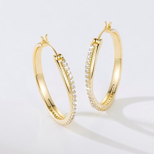 ELEBEST Hoop Earrings 14K Hoop Gold Earrings for Women Thick Large Diamond Hoops Earring Elegant X-shaped Gold Huggie Earring 30mm