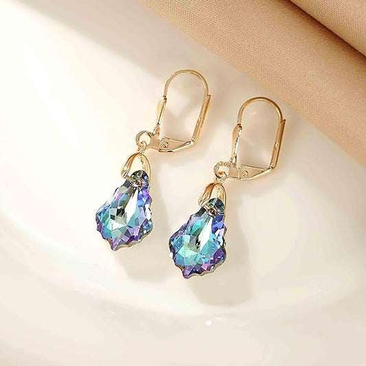 Austrian Crystal Baroque Drop Leverback Earrings for Women Fashion 14K Gold Plated Hypoallergenic Jewelry