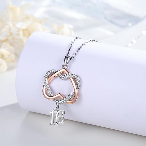 18 Year Old Girl Birthday Gifts/13th/16th/18th/21th/30th/40th/50th/60th/70th/80th Birthday Gifts for Her Mom Daughter Bestfriend 925 Sterling Silver Double Heart Pendant Necklace for Women Girlfriend Sister Mothers Day Christmas Anniversary Jewelry
