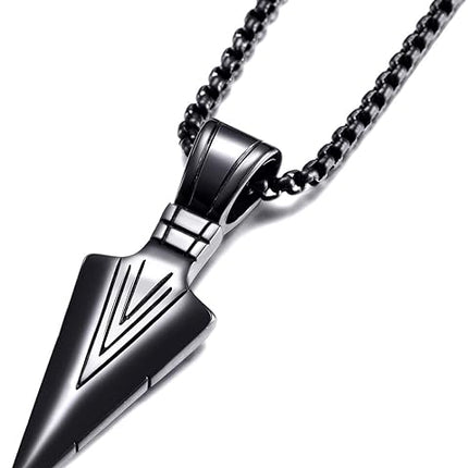 MOO&LEE Men's Stainless Steel Spear Point Arrowhead Pendant Necklace with 24 Inches Chain