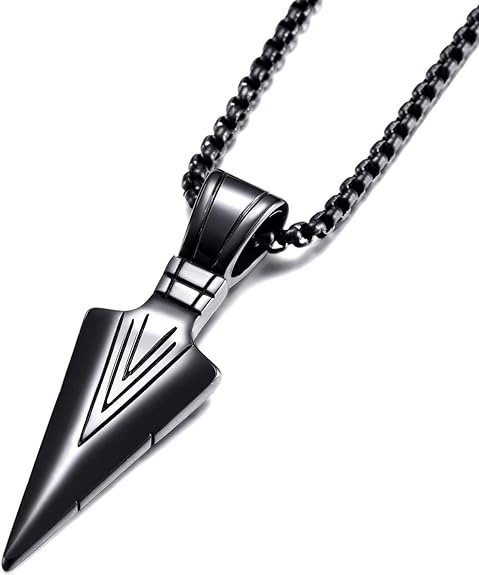 MOO&LEE Men's Stainless Steel Spear Point Arrowhead Pendant Necklace with 24 Inches Chain