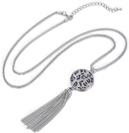 Long Tassel Pendant Necklaces For Women - Faux Pearl Necklace with Silver Chain, Fashion Jewelry For Lady