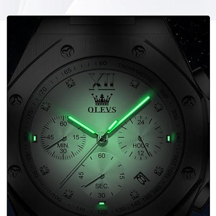 OLEVS Watches for Men Stainless Steel Business Dress Large Easy to Read Analog Watch Waterproof Luminous Casual Luxury Men Watch