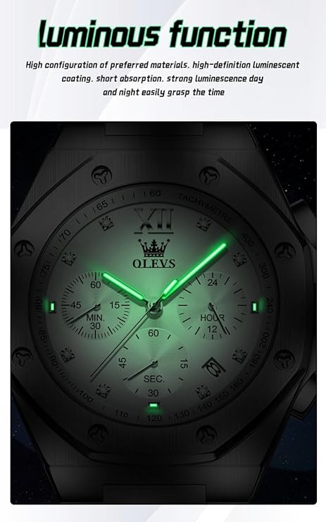 OLEVS Watches for Men Stainless Steel Business Dress Large Easy to Read Analog Watch Waterproof Luminous Casual Luxury Men Watch