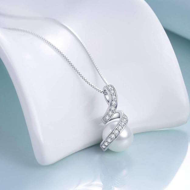 YFN Sterling Silver Pearl Pendant Necklace Elegant Jewelry Gifts for Women Girls