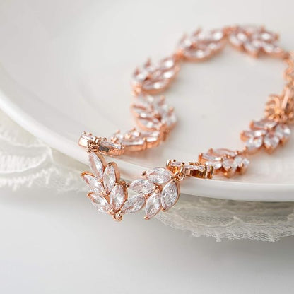 SWEETV Bracelet Wedding Bridal for Brides, Bridesmaid-Crystal Cubic Zirconia Bracelet Leaf Vine Vintage Style