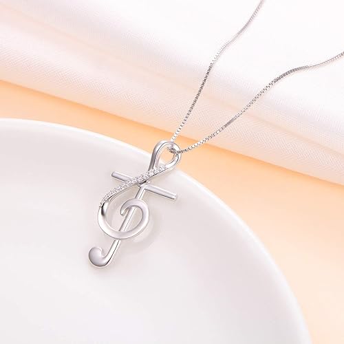 925 Sterling Silver Musical Note Pendant Necklace, Box Chain 18 inches