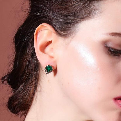 AILUOR Vintage Style Emerald Green Rhinestone Earrings, Fashion Art Deco Antique Wedding Bridal Prom Stud Earrings Hook Chandelier Dangle Earrings Jewelry for Women