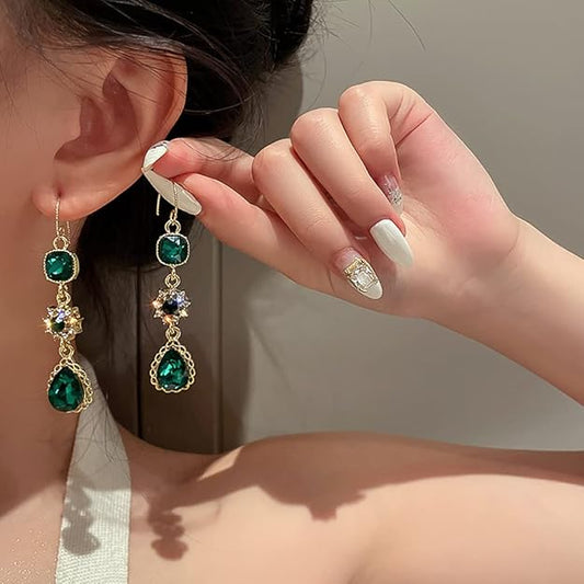 Emerald Green Earrings Emerald Green Crystal Dangle Earring Drop Earrings Wedding Bridal Jewelry for Women (Style 2)