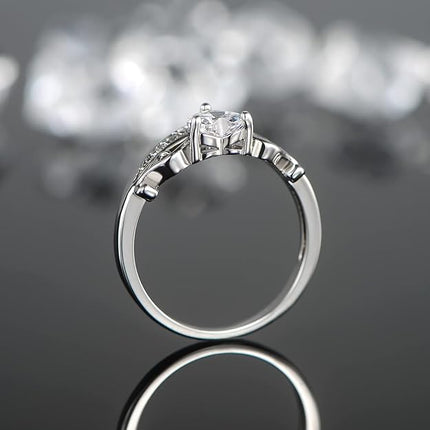 Gemsme Heart Rings for Women,18K White Gold Plated Love Heart Cubic Zirconia Ring Eternity Engagement Promise Ring Bands Size 9