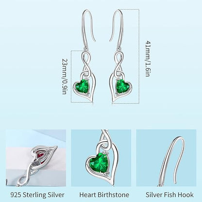 Birthstone Infinity Dangle Earrings for Women - Shysnow 925 Sterling Silver Heart Cubic Zirconia Drop Hypoallergenic Gemstone Dangling Earrings Birthstones Christmas Birthday Mother's Day Jewelry Gift