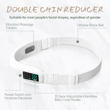 V-Face Electric Double Chin Device with 8 Modes & 15 Gear Adjustable Intensities - Intelligent V-Face Machine for Contouring Double Chin - White