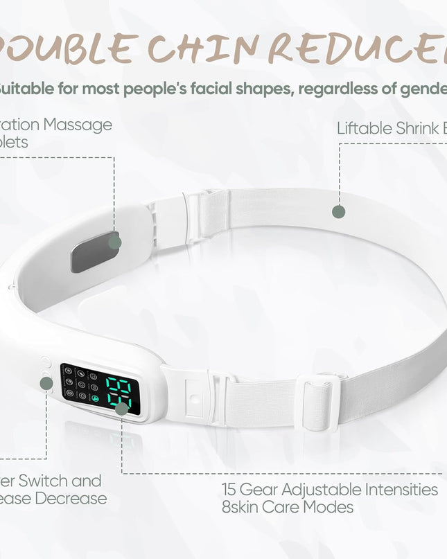 V-Face Electric Double Chin Device with 8 Modes & 15 Gear Adjustable Intensities - Intelligent V-Face Machine for Contouring Double Chin - White