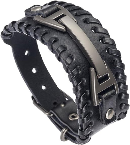 Hamoery Men Leather Bracelet Punk Braided Rope Alloy Bracelet Bangle Wristband