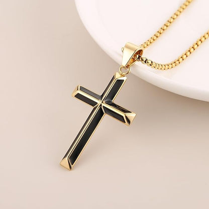 HZMAN Cross Necklace for Men Stainless Steel High Polished Cross Necklace Pendant Christian Jewelry Gift with 24Inch Chain