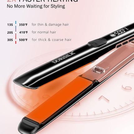 DORISILK 500 Degree High Temp Professional Hair Straightener，30s Fast Heating Ceramic Flat Iron ，2 in 1 Hair Straightener and Curler，Plasma Flat Iron Get Frizz-Free ，Dual Voltage for Travel Using