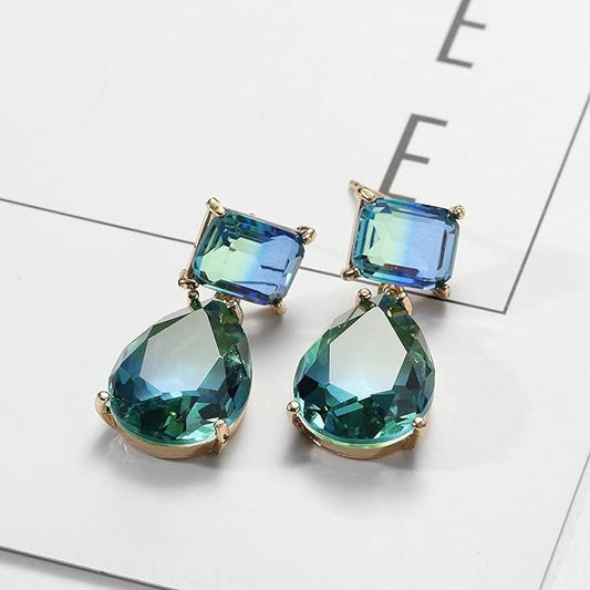 Crystal Earrings CXUEMH Teardrop Earrings for Women Blue and Green Dangle Earrings Elegant Earrings for Prom Emerald Green Earrings Formal Jewelry Crystal Drop Earrings