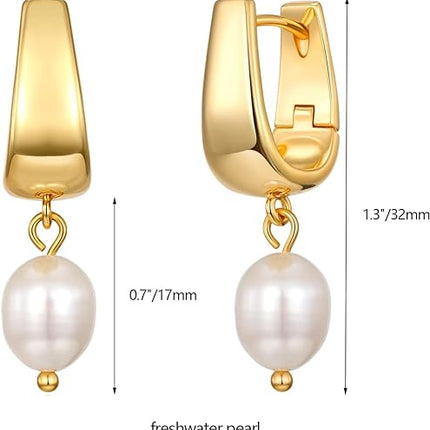 XYJZXY Freshwater Cultured Pearl Earrings for Women 18K Gold Pearl Drop Earrings Dangle Small Huggie Hoop Earrings Bridesmaid Earrings Wedding Jewelry