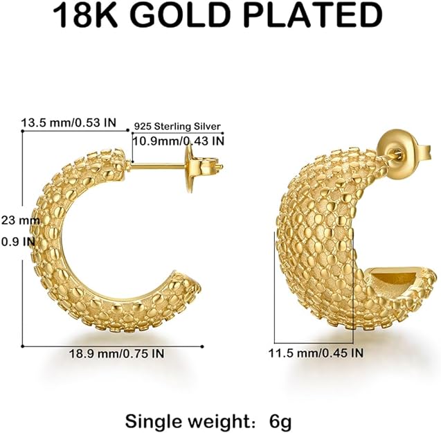 18K Gold Plated Chunky Hoop Earrings for Women Fashion Thick Gold Hoops Set Jewelry for Birthday Christmas Gifts