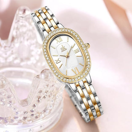 SK Women’s Oval-Shaped Crystal-Accented Solid Alloy Steel Bracelet Watch