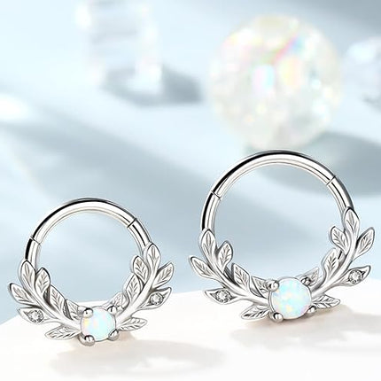 Melighting Opal Septum Ring 16G Vine Septum Jewelry Stainless Steel 316L Septum Piercing 10mm Daith Piercing Jewelry 8mm Conch Helix Earring Cartilage Earring for Women