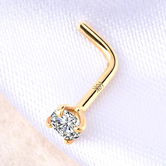 OUFER Gold Nose Studs 20G Nose Piercings Solid Gold L-Shaped Nose Stud Screw Nose Bone Nose Rings Screw Nose Piercing Jewelry