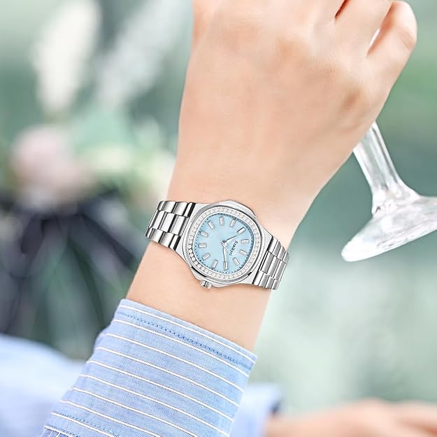 Szaikyri Elegant Watch for Women with Crystal Accented Solid Stainless Steel Band Ladies Dress Watch